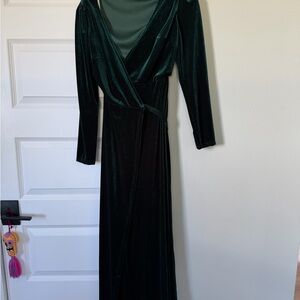 Ouges Elegant Green Velvet Wrap Dress Small
